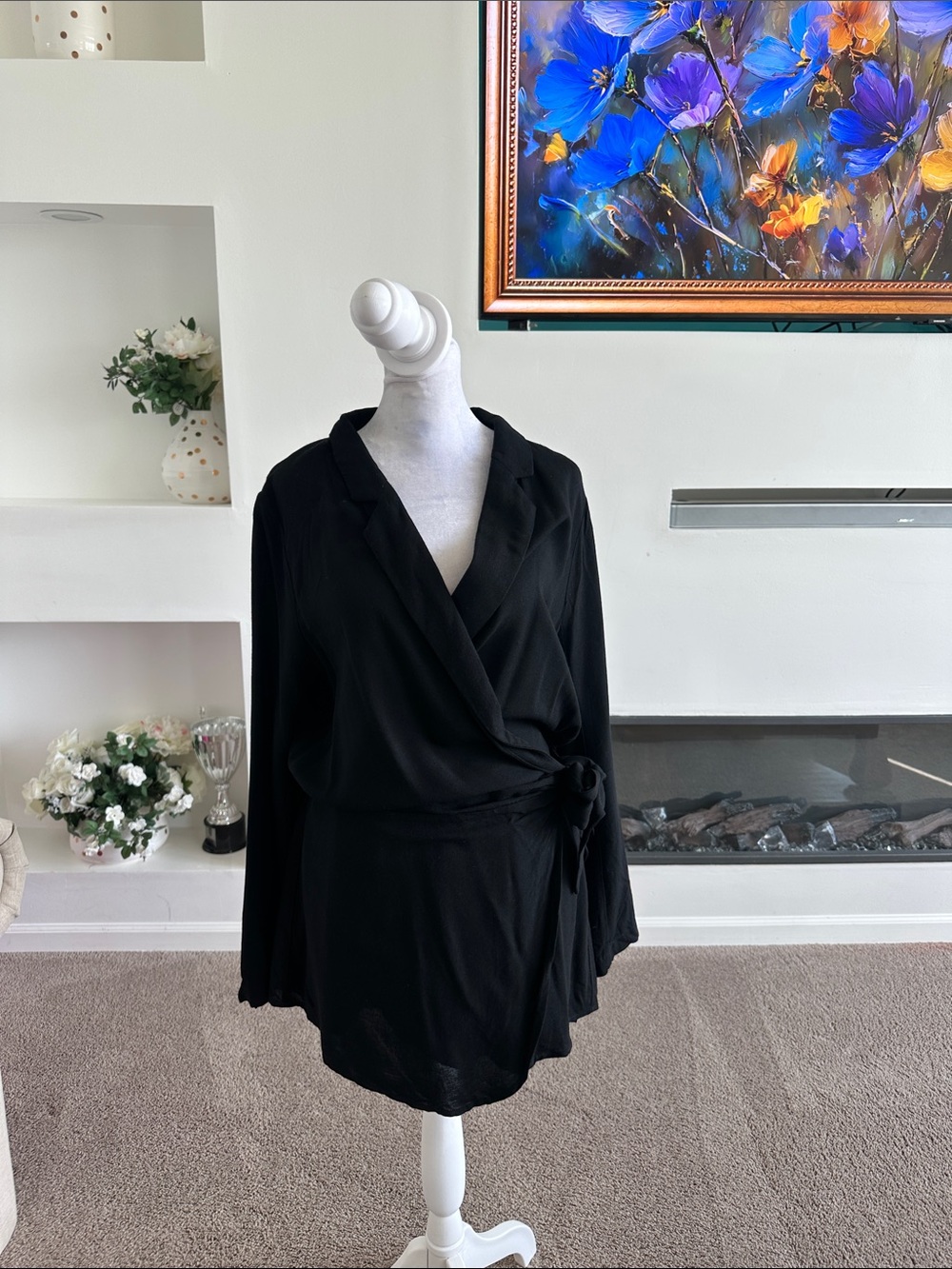 Lucca Elegantw Black Wrap Robe Dress with Tie Waist